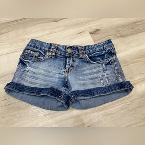 Maurices Distressed Denim Shorts Womens 1/2 Rolled Cuff Stretch 0256